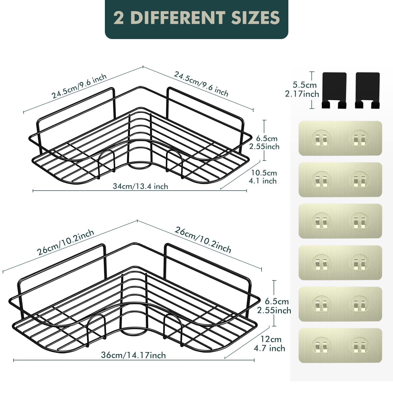 Corner Shower Caddy, WeeProp Shower Organizer with Hooks, Adhesive Rust Proof Shower Shelf, Storage Shelf Shower Rack for toilet, bathroom and kitchen No Drilling (2 Pack-Black)