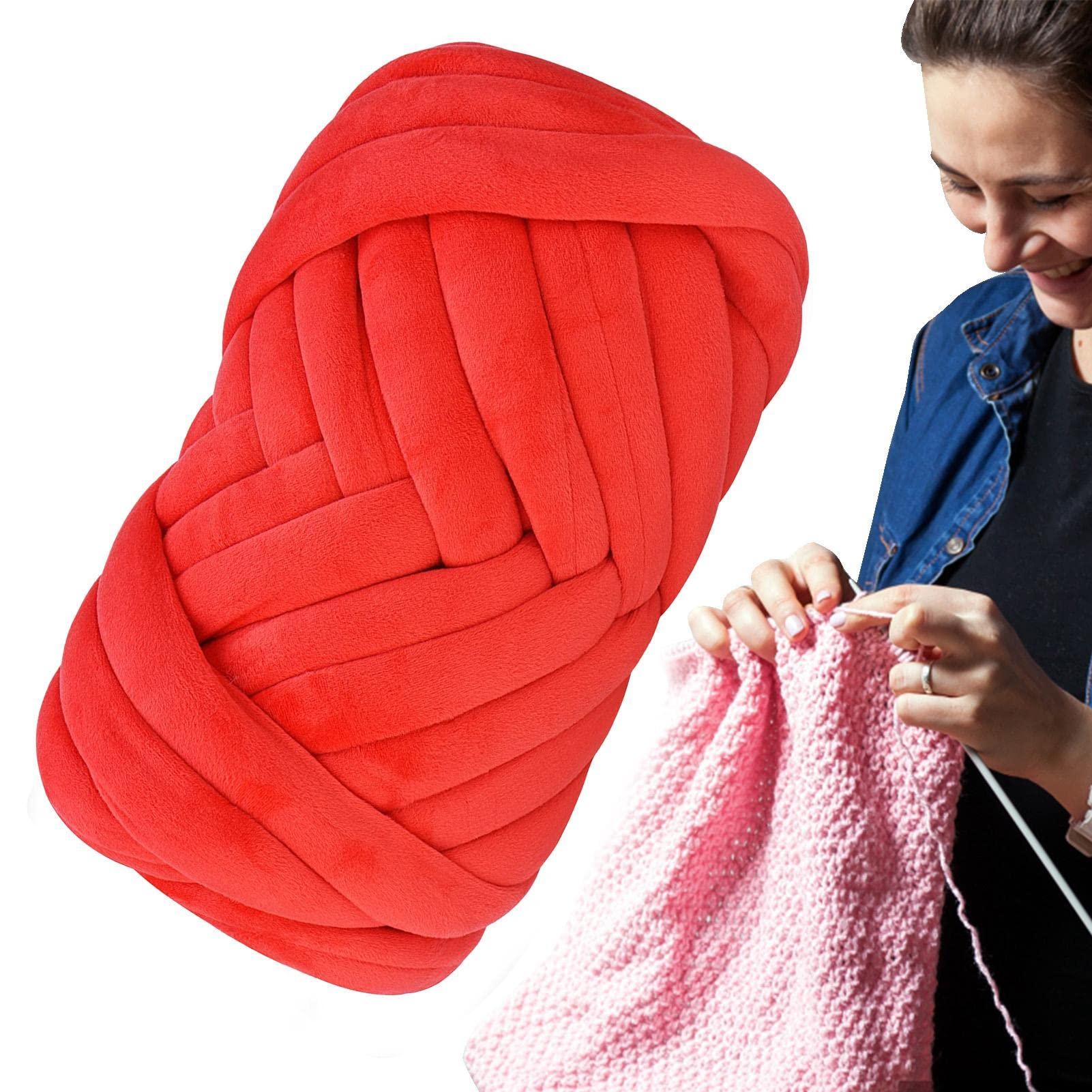 Boys Big Red Chunky Cotton Yarn, Washable Bulky Giant Yarn For Weave Craft Crochet, 1 Roll(20 Yards Bulky Giant Yarn For Weave Craft Crocheting, Cozy Texture Will Keep You Warm And Comfortable