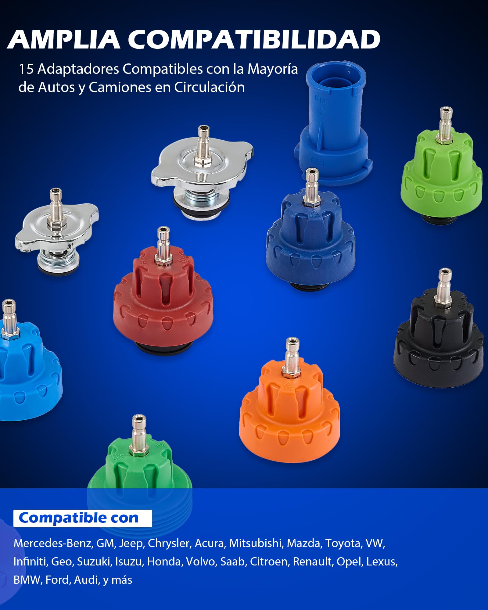 Orion Motor Tech 19 Piezas Kit de Prueba de Presión del Refrigerante con 15 Adaptadores y Llave Kit de Prueba de Presión para el Sistema de Refrigeración con Bomba de Vacío y Termómetro con Sonda