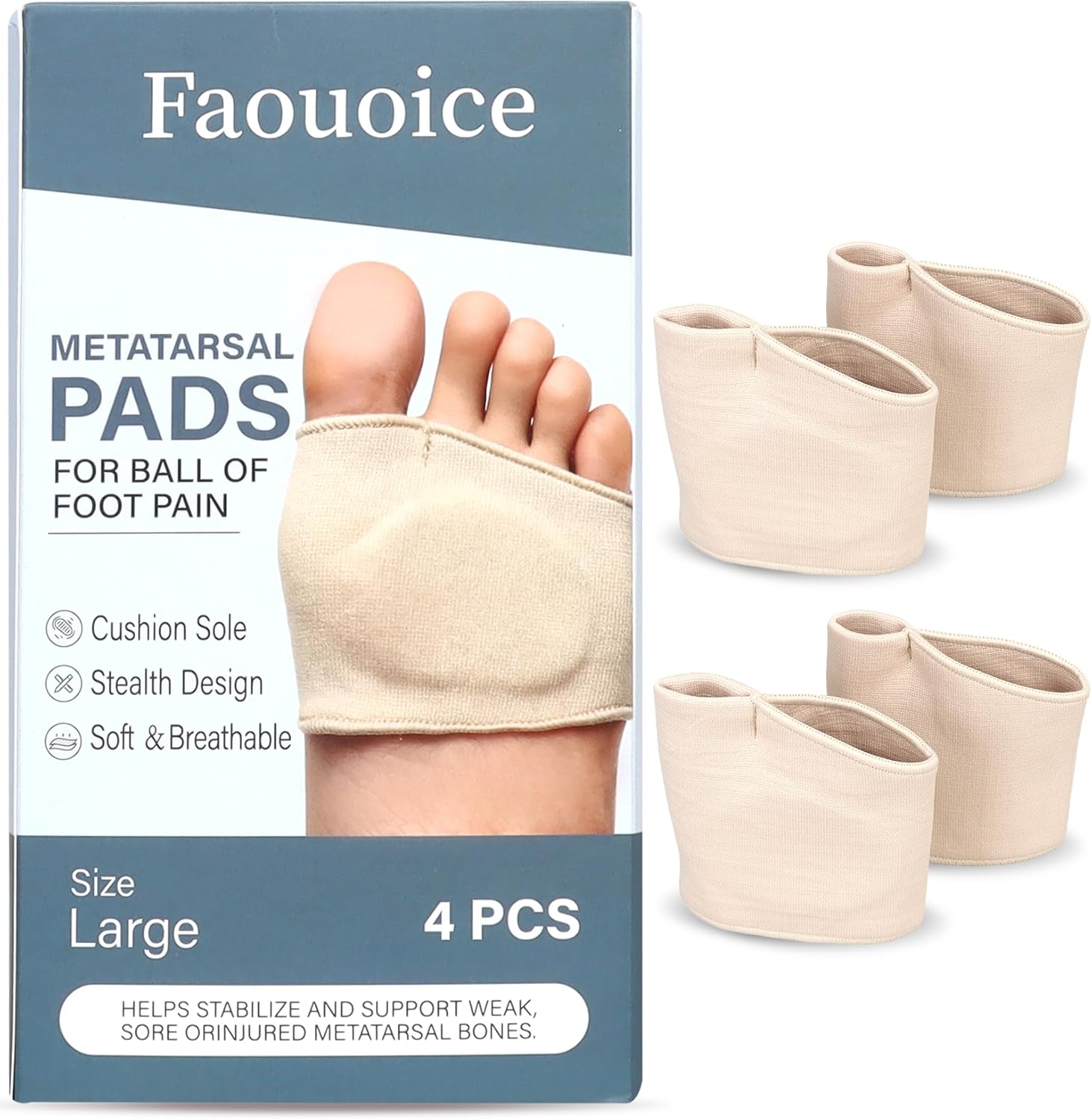 2 Pairs Metatarsal Pads - Gel Ball of Foot Cushions for Women & Men, Washable & Breathable Foot Pads Insoles Ball Pain Relieve for Mortons Neuroma, Metatarsalgia & Bunions, Fit High Heels, Beige Large - Image 8