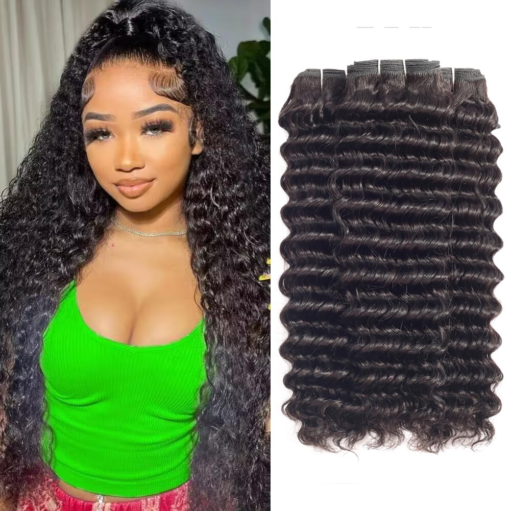 LUXEDIVA 12A Deep Wave Human Hair Bundles 22 24 26 Inch Deep Curly Bundles Human Hair 100% Unprocessed Brazilian Virgin Weave 3 Bundles Double Weft Raw Remy Hair