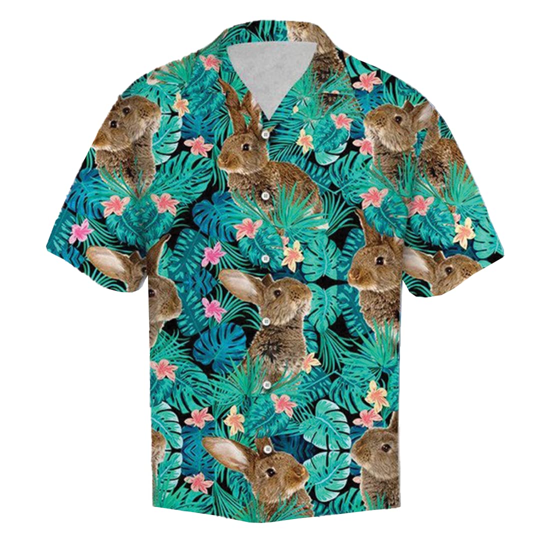 JUZGTSIT Rabbit Hawaiian Shirts for Men - Tropical Button Mens Hawaiian Shirts Short Sleeve Collection 76