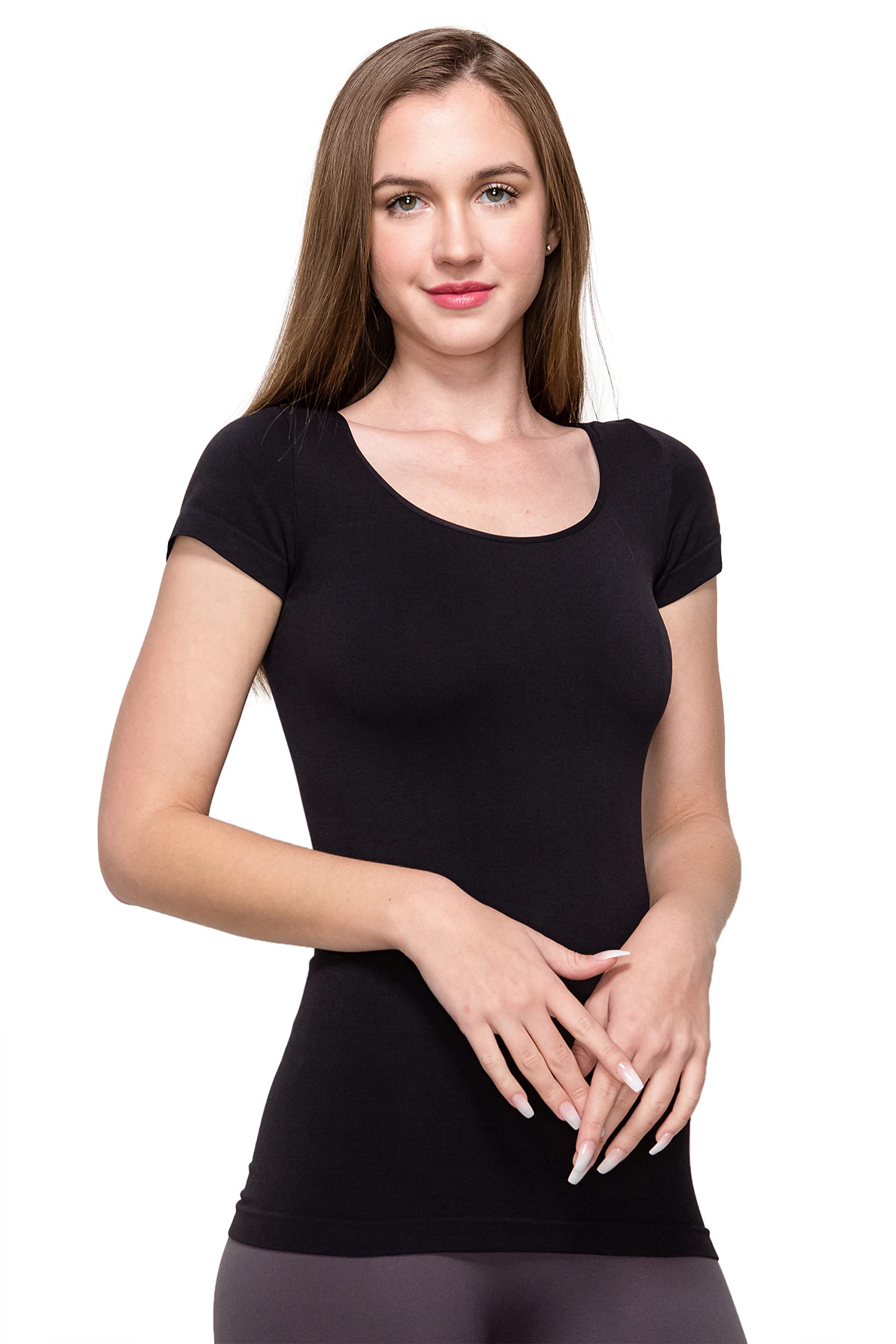 Scoop Neck Cap Sleeve Seamless Top, UV Protective Fabric UPF 50+ (Made with Love in The USA)