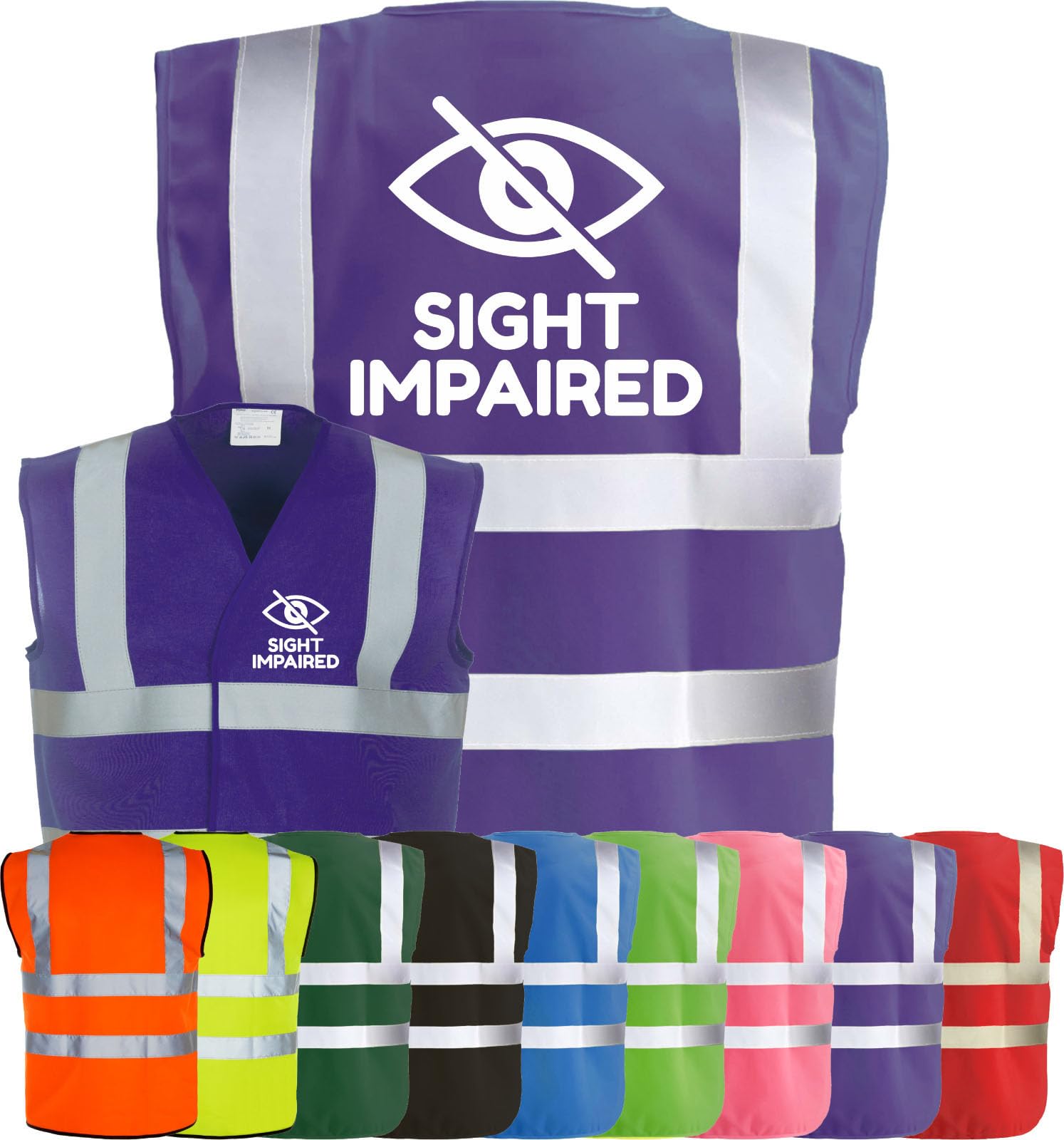 Corporate Togs Sight Impaired Blind Aid Printed Vest - Hi Vis Safety Vest, Waistcoat, High Visibility, Fastening Waistcoat | Protective Safety Wear