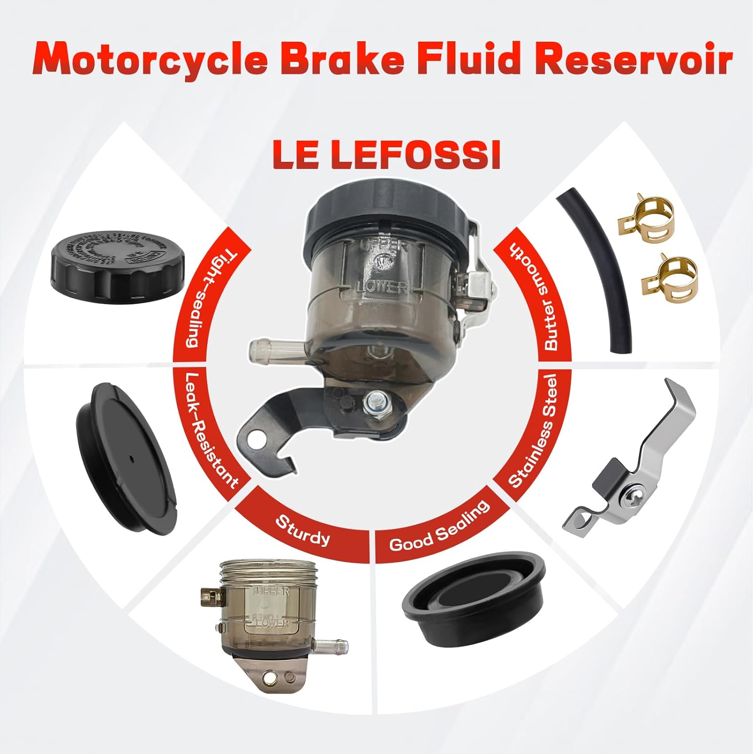 Gray Universal Motorcycle Front Brake Master Cylinder Brake Pump Tank Oil Cup Fluid Bottle Reservoir w/Bracket Compatible with Kawasaki ZX6R ZX 636 Ninja636 ZX-6R 636 2013 2014 2015 2016