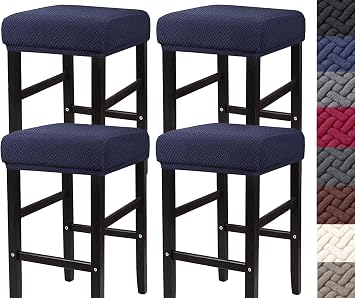 HFCNMY Stool Covers Rectangle,4 Pack Stretch Rectangle Bar Stool Covers Jacquard Vanity Stool Cover Washable Counter Stool Covers Bar Stool Seat Covers Saddle Seat Cover with Elastic Bands Blue