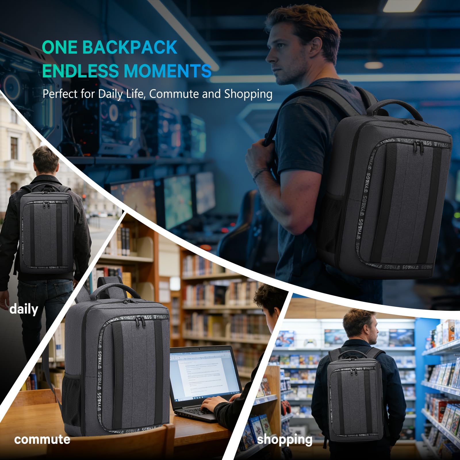 Mochila de viaje para PS5, funda protectora para ordenador portátil de 17,3", mandos, discos de juego y otros accesorios para juegos, estuche de transporte PS5 con varios bolsillos, Negro, Moda,,
