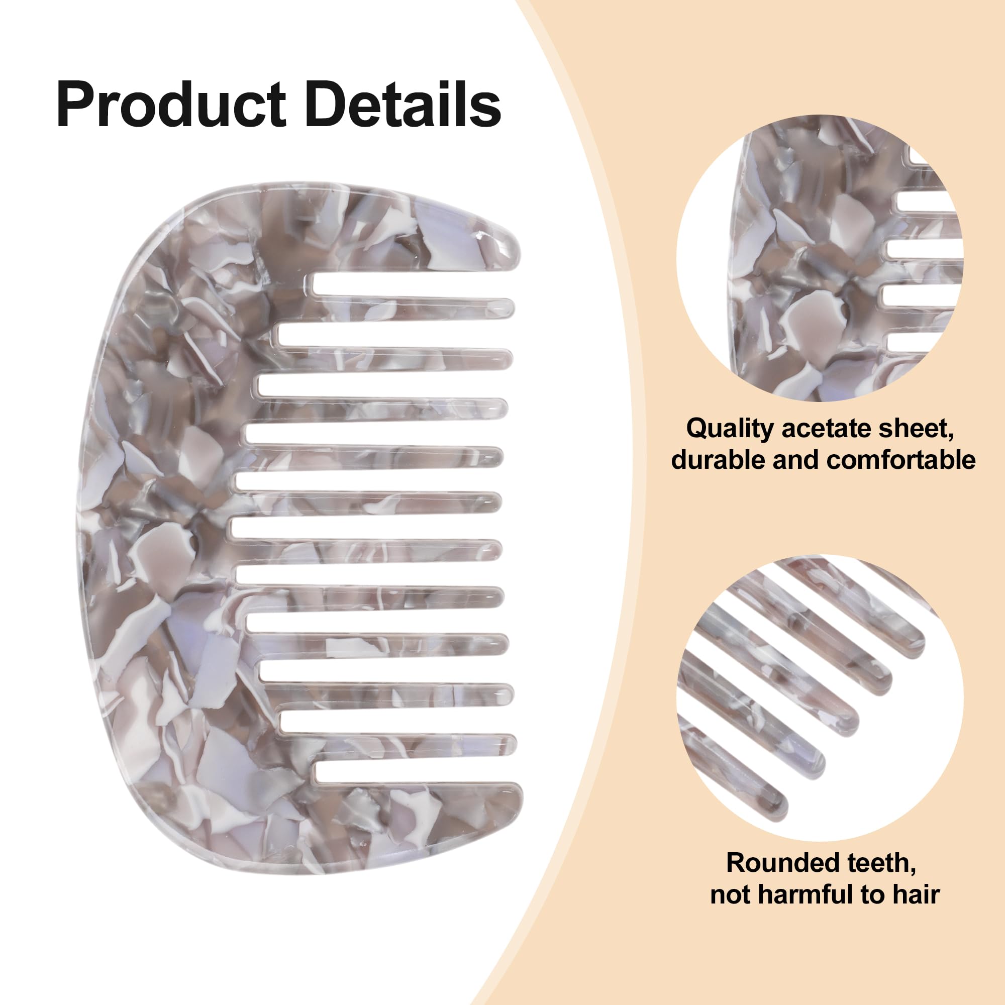 VOCOSTE Peine de dientes anchos, tamaño de bolsillo para cabello rizado, color gris plateado