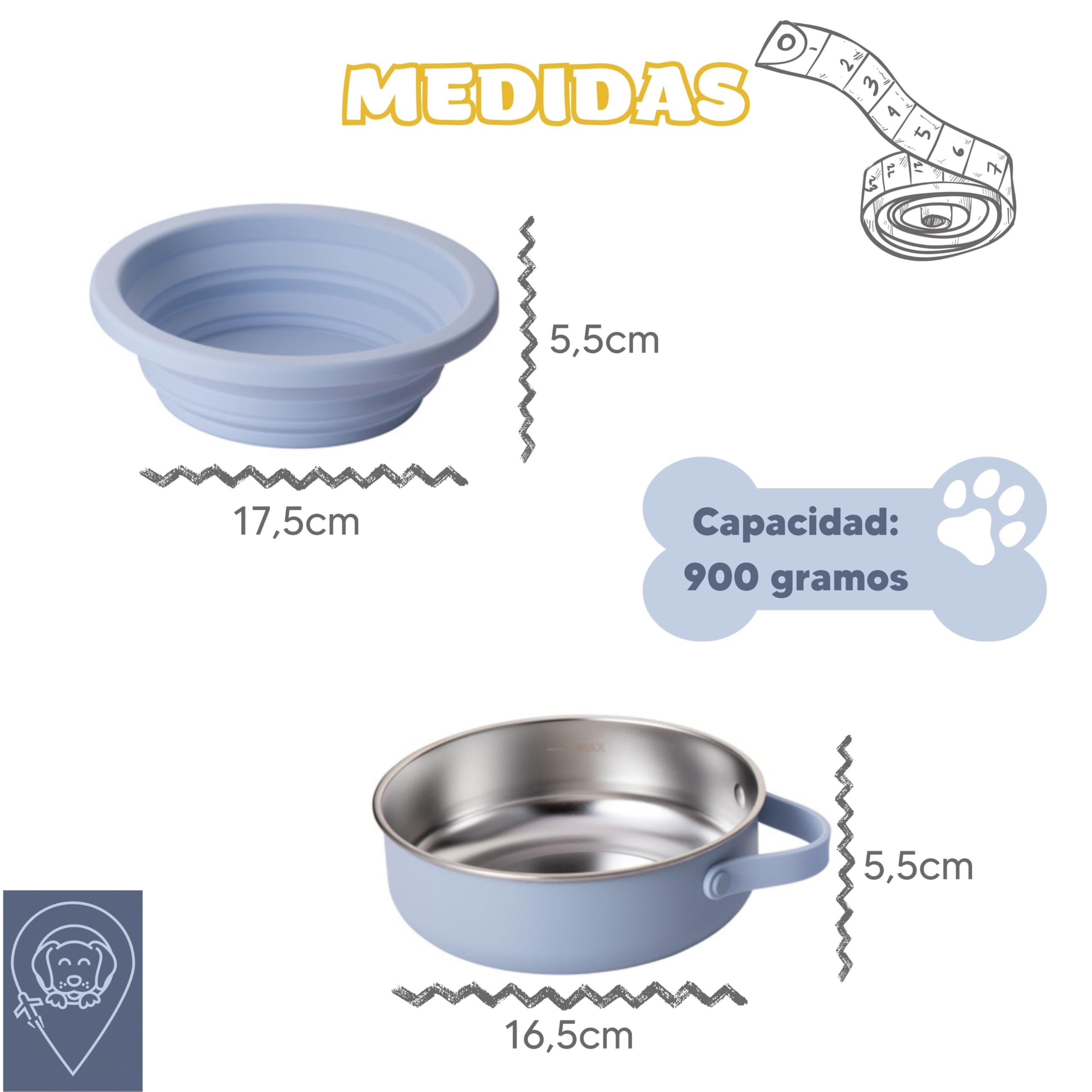 KPET® Comedero y Bebedero Plegable 2 en 1 para Perros y Gatos – Bowl Portátil de 900 ml con Acero Inoxidable + Tazón Silicona, Antideslizante y Fácil de Limpiar – Ideal Coche, Viajes y Senderismo