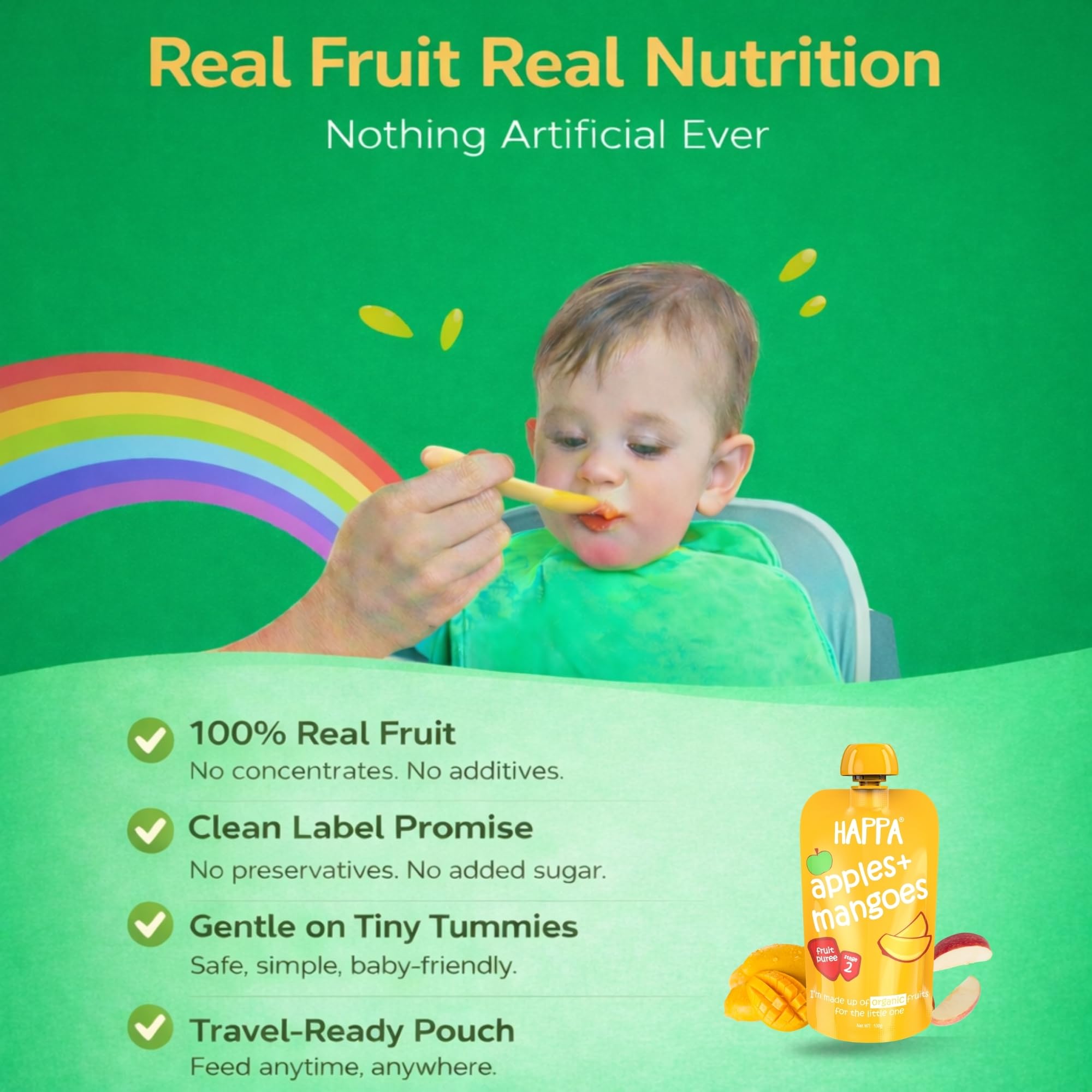 Happa Organic Baby Food Apple and Mango Puree | 100% Fruits | No Added Sugar, No Milk Powder, No Preservatives | Stage 2 (6 Months+) | Ready to Eat | Free from Common Allergens | Pack of 1 (100g Pack) 3
