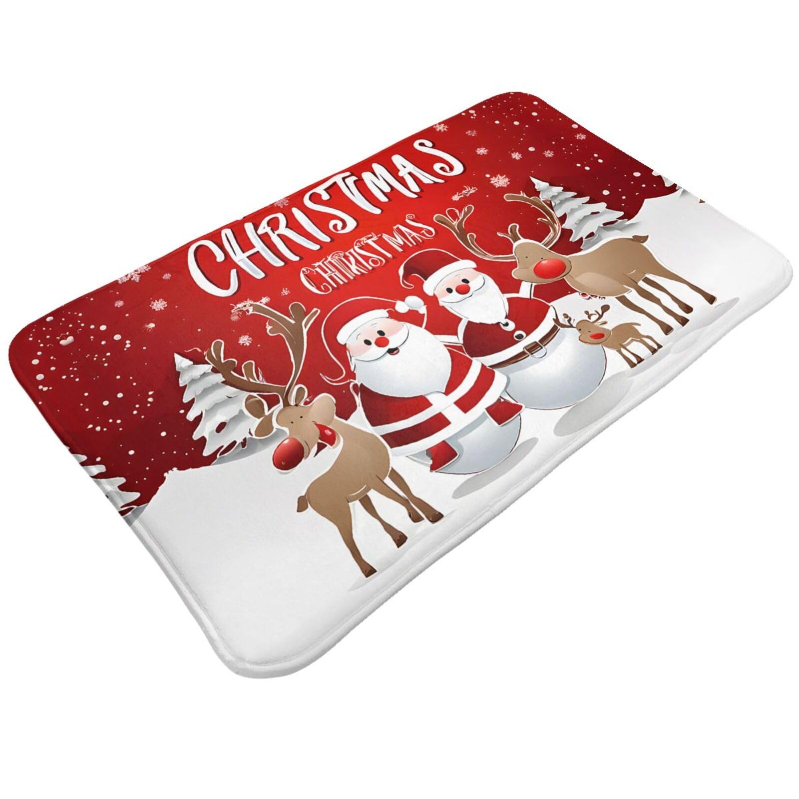 Merry Christmas Print Living Room Bathroom Kitchen Anti Slip and Absorbent Carpet, Indoor Entrance Door Muddy Floor Mat, Ultra Soft Washable Carpet 21x31.5 Inches