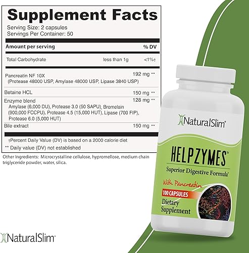 Miniatura 8 de NaturalSlim Helpzymes - Fórmula premium de enzimas digestivas para ultra digestión y absorción con ácido HLC y pancreatina suplementos de apoyo para