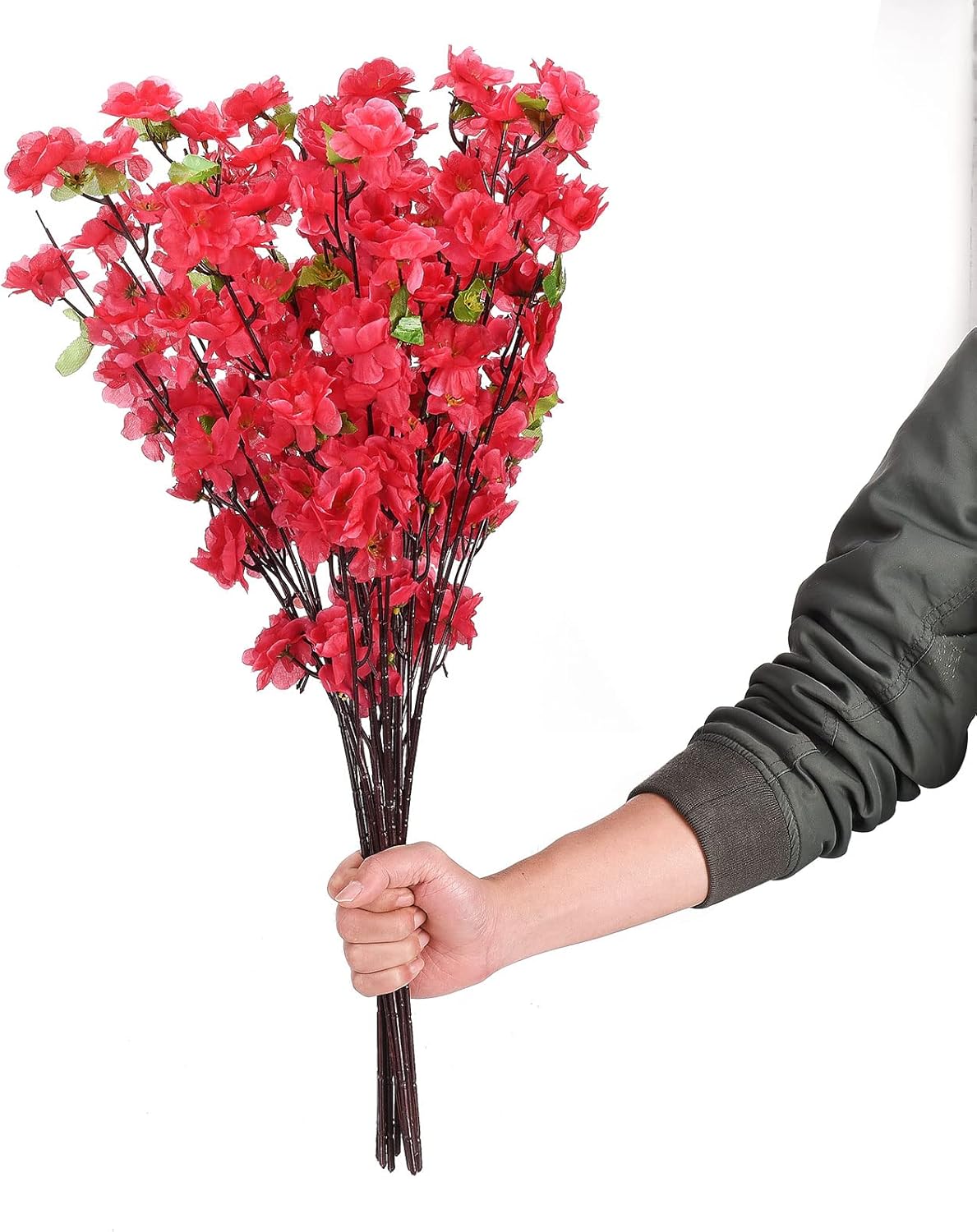 10PCS Artificial Cherry Blossom Flower Branches, 25.6 Inch Silk Spring Peach Blossom Bouquet Fake Flower Stems Arrangement for Wedding Home DIY Decoration