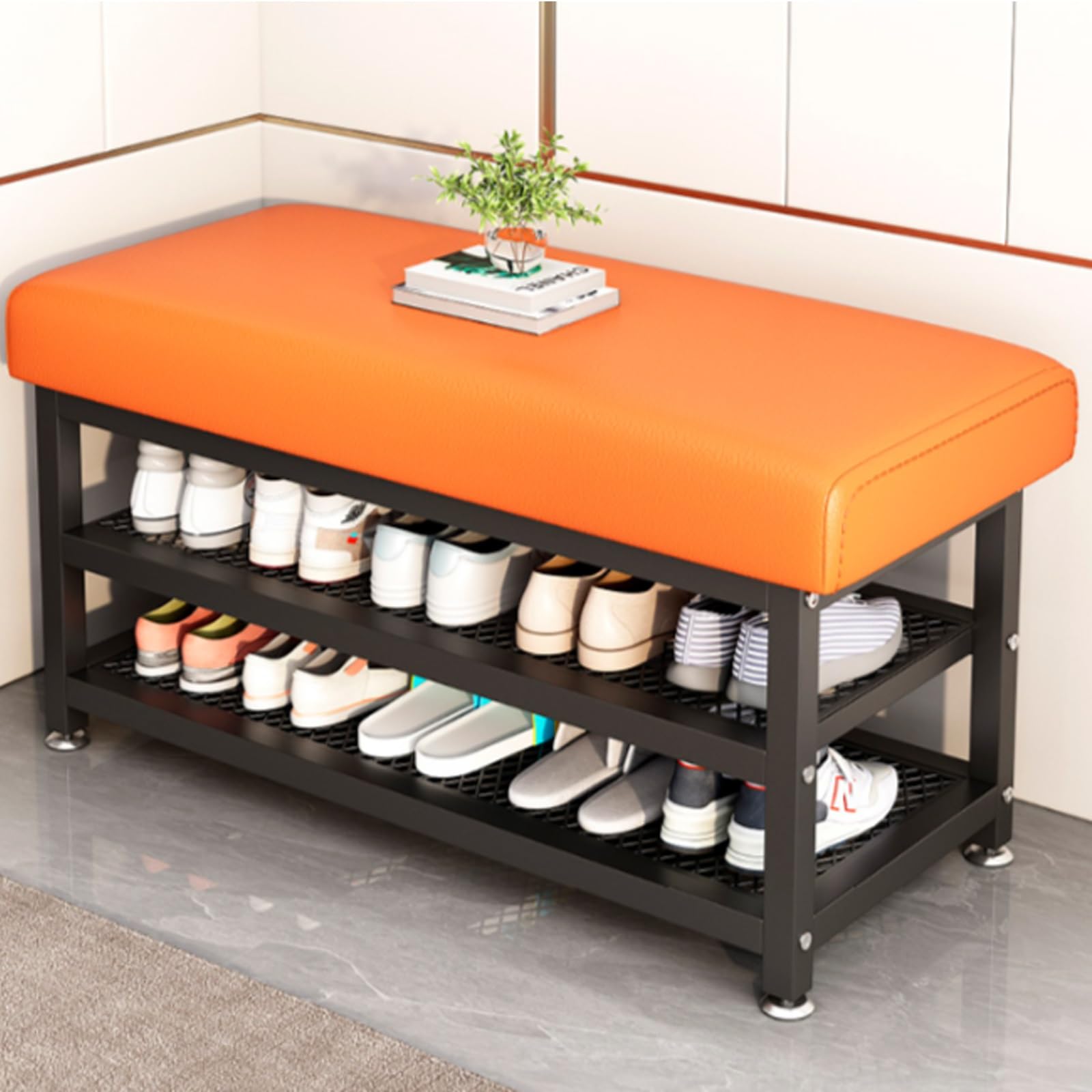 Banc à chaussures en métal à 3 niveaux noir pour entrée et couloir