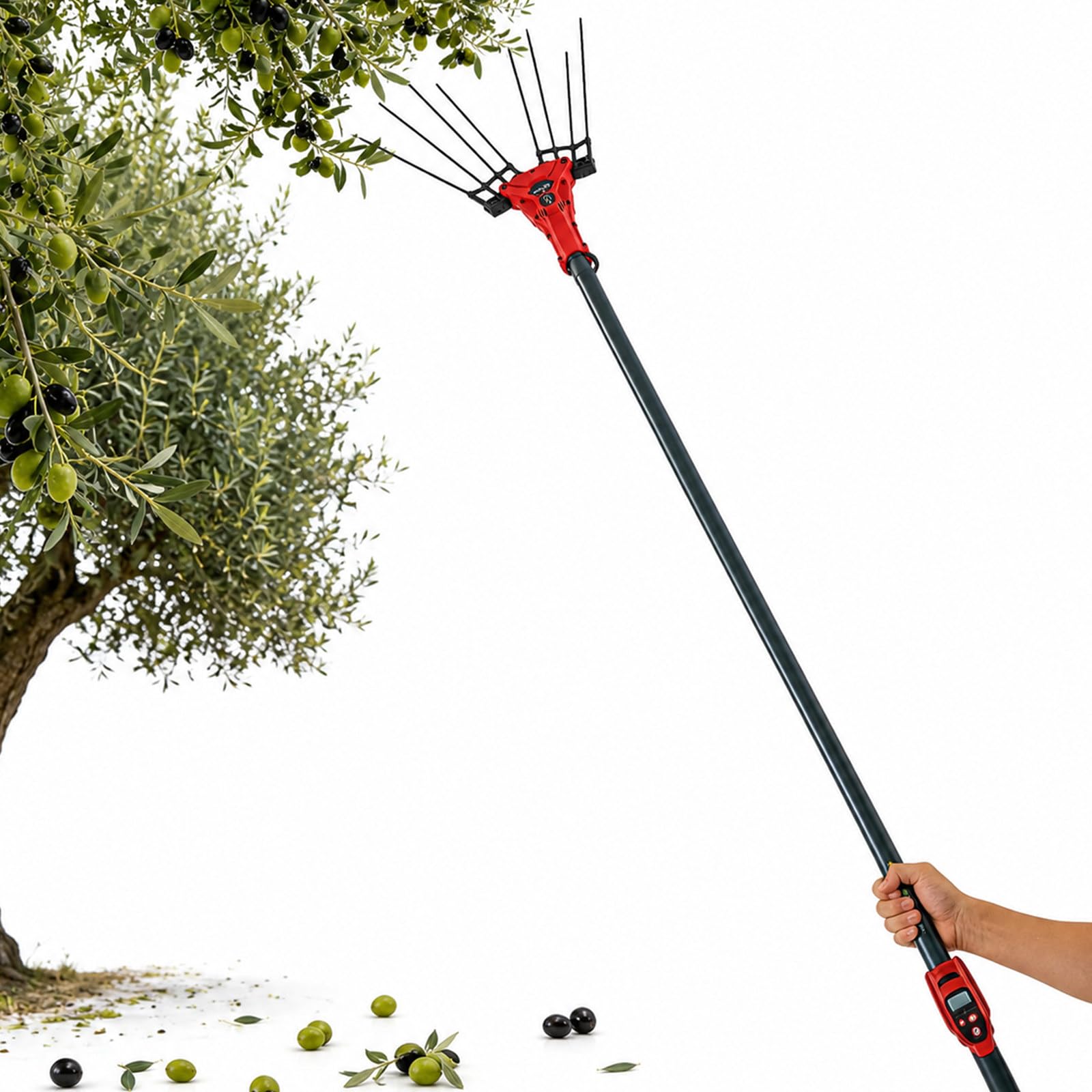 Recogedor De Aceitunas Máquina, Vareador Eléctrico con Pértiga Telescópica Ajustable, Potencia 250W/600W, 6 Niveles Y Pantalla LED para Aceitunas, Café Y Nueces 600W-ToolOnly
