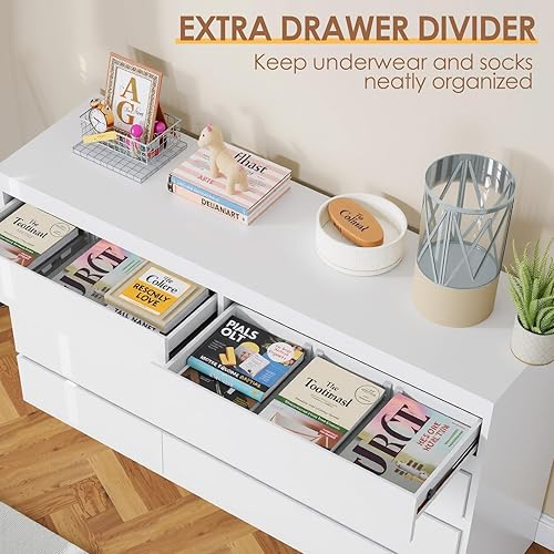 Miniatura 3 de Cómoda de 8 cajones para dormitorio, cómodas de madera de 55" de ancho, cómoda moderna con cajones para almacenamiento de ropa, organizador de 8