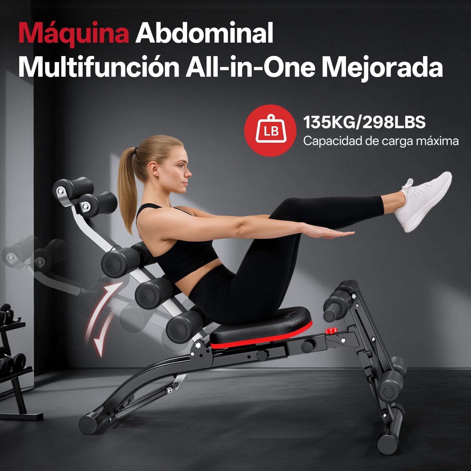 PASYOU Máquina Abdominal con Bandas Resistentes, Entrenador Abdominal Plegable Multifuncional Ajustable, Banco de Ejercicio 135 kg para Gimnasio Casa, Silla Ejercicio Cuerpo Completo