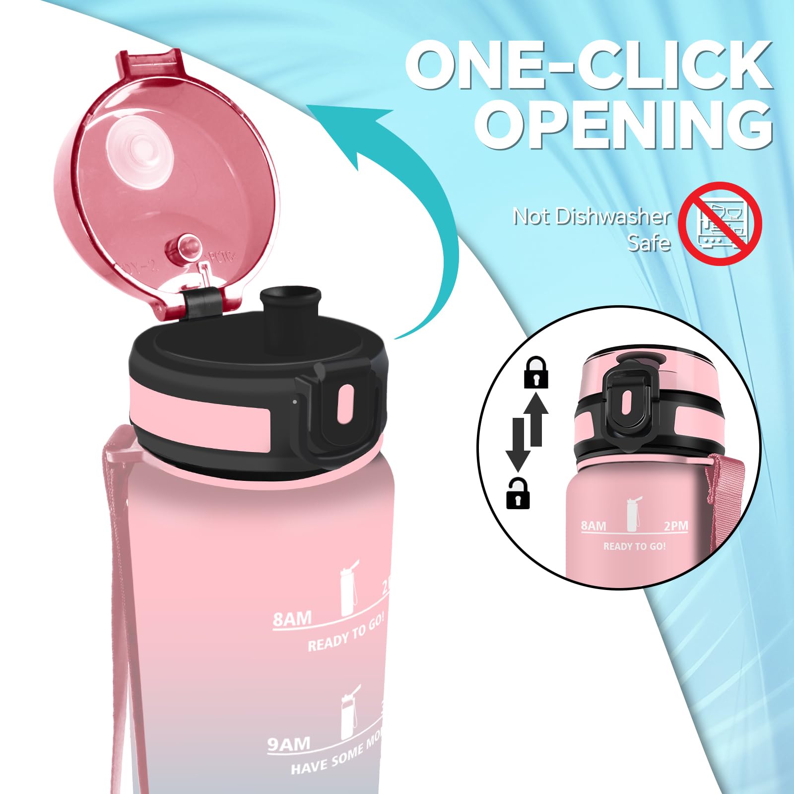 Gourde 1l, Gourde Sport, Bouteille Anti-Fuite, Bouteille Motivation Avec Marqueur De Temps, Facile à Nettoyer, Gourde Plastique, Facile à Transporter, Pour Running, École, Voyage, Sport, Bureau