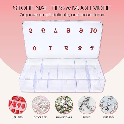 Miniatura 5 de Beauticom Caja organizadora de 11 puntas de arte de uñas vacías pequeñas de Estados Unidos, tamaño grande, color transparente, para puntas de uñas