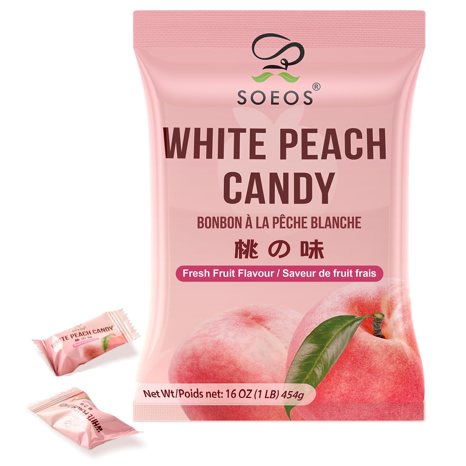Soeos White Peach Hard Candy, Classic Series Chinese Hard Candy, 16 oz (Pack of 1)