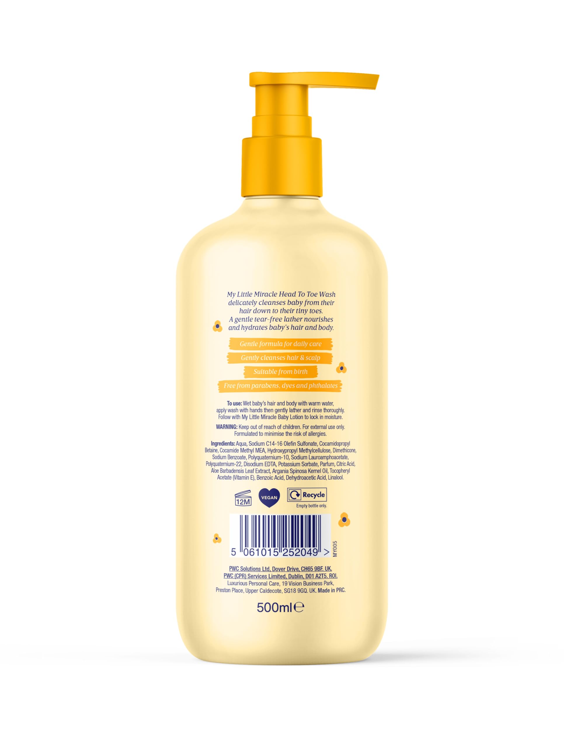 My Little Miracle Top To Toe Baby Hair and Body Wash, Tear-Free Gentle Formula For All Skin & Hair Types, 500ml - Image 2