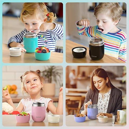 Miniatura 5 de DaCool - Recipiente de acero inoxidable con aislamiento al vacío para alimentos fríos y calientes, lonchera tipo bento, de 16 y 24 onzas, con