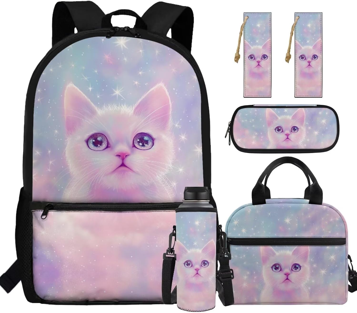 BIGCARJOB Bus Backpack for School Boys Bookbags Set - Lunch Bag Thermal Lunchbox - Leather Bookmark - School Pencil Case - 5 Pack Back to School Backpack Set for 6th Grade Student