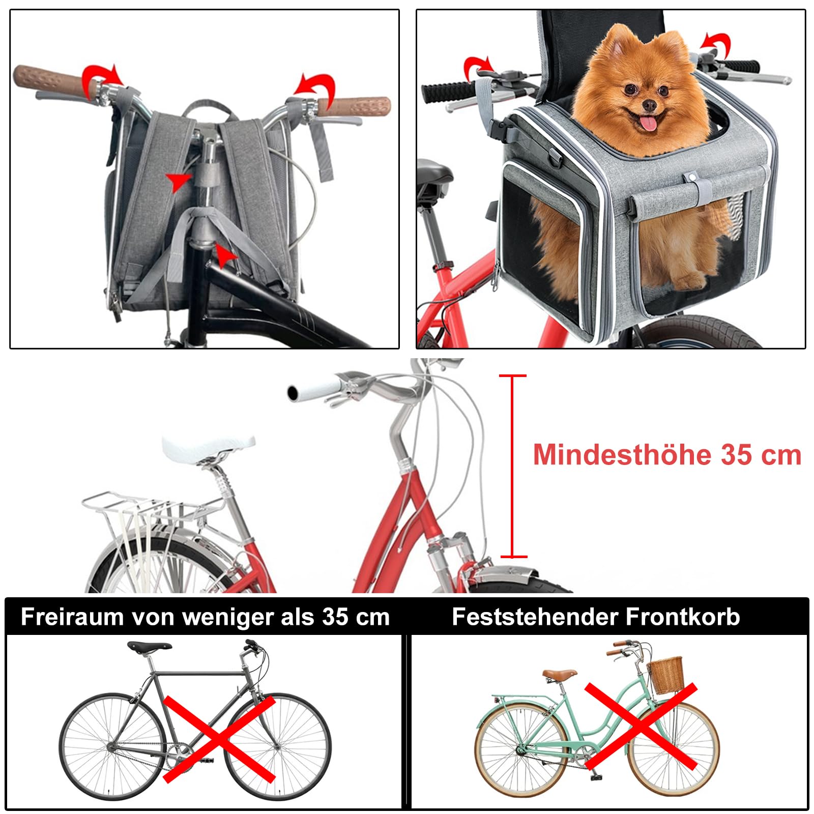 hundekorb Fahrrad vorne, Fahrradkorb Hund, hundekorb Fahrrad mit 4 Mesh-Fenster, Hunde Fahrrad Korb 4-Offenen Türen, fahrradkorb für Hunde für Kleine Katzen und Hunde