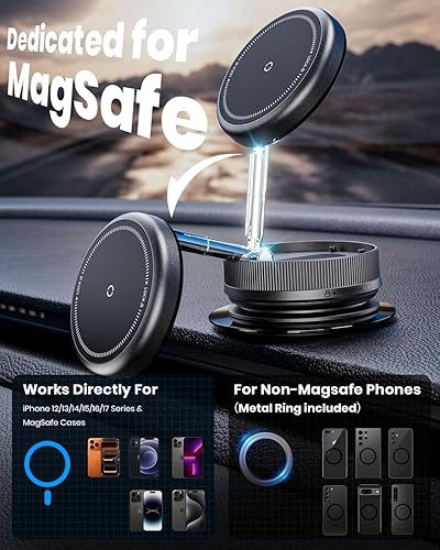 Miniatura 5 de Soporte magnético para teléfono Magsafe de 360 al vacío 2026 96 + libras de succión más fuerte y 2800 gf magnético más fuerte, soporte de teléfono