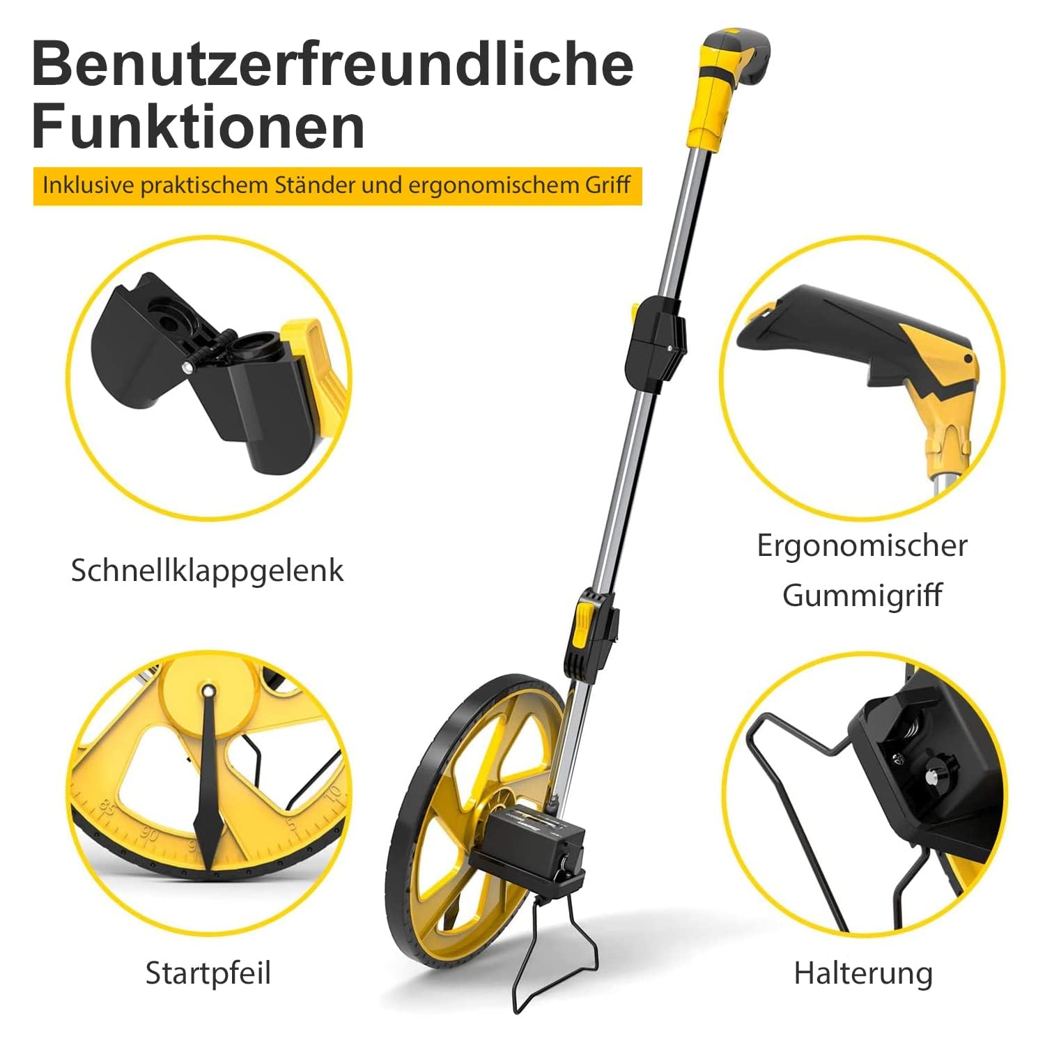 Zozen Messrad Drei Sätze, faltbar/Metrische Einheiten [bis zu 9999.9 m], Rollmessung mit Tragetasche, ein Schlüssel zum Zurücksetzen/Kickstand, um Stand zu halten/Startpunkt Arrow.