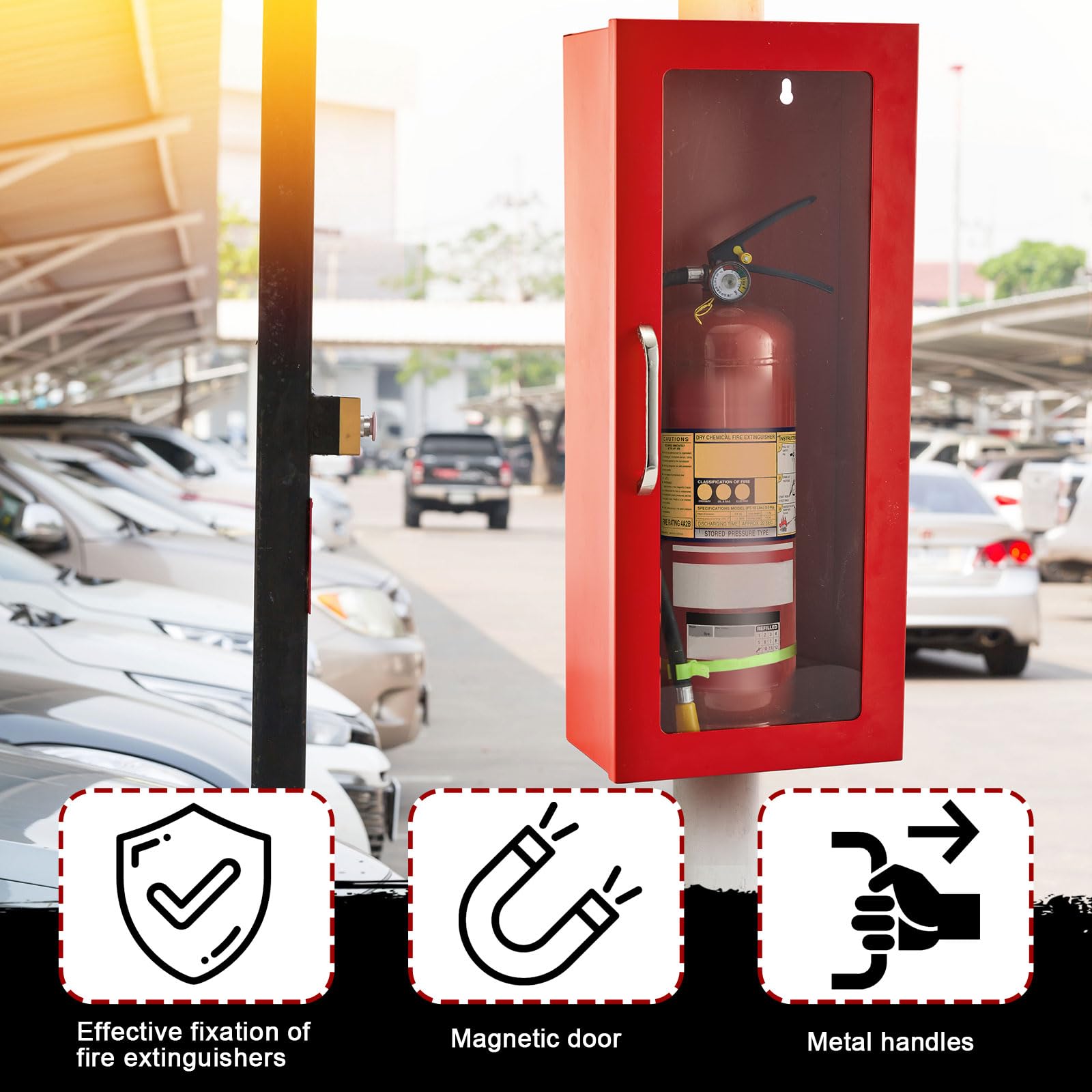 Zonon Extintor de incendios de pared y montaje en superficie, 24-3/4 pulgadas de alto x 10-1/4 pulgadas de ancho x 6-3/4 pulgadas de profundidad, caja de extintor de incendios rojo con asa para