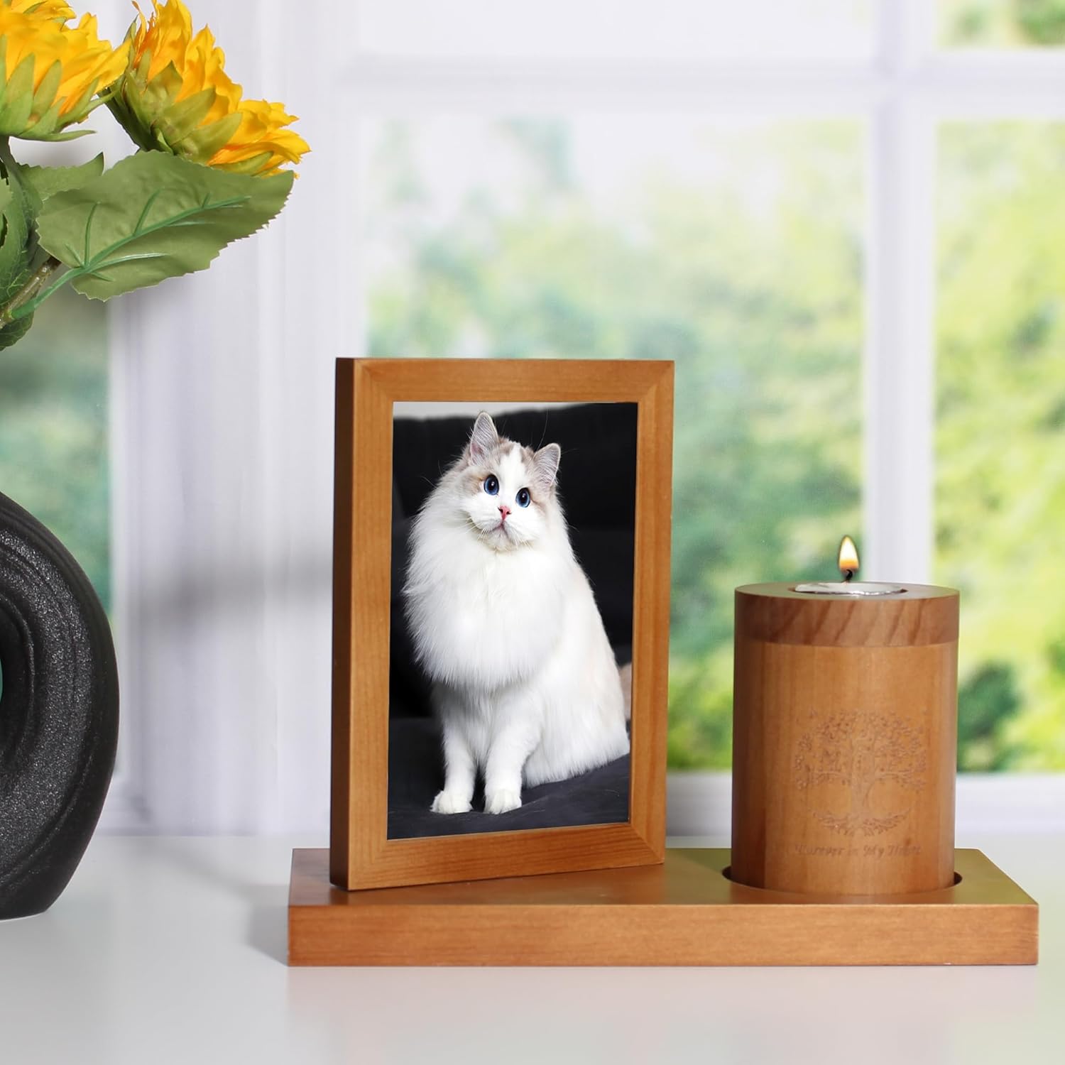 Photo Frame Small Urn for Human Ashes Memorial with Tree of Life Wooden Candle-holder urns Picture Frame Mini Cremation Urn for Loss of Loved One 4’’-6’’ Photo little Keepsake vertical photo urn