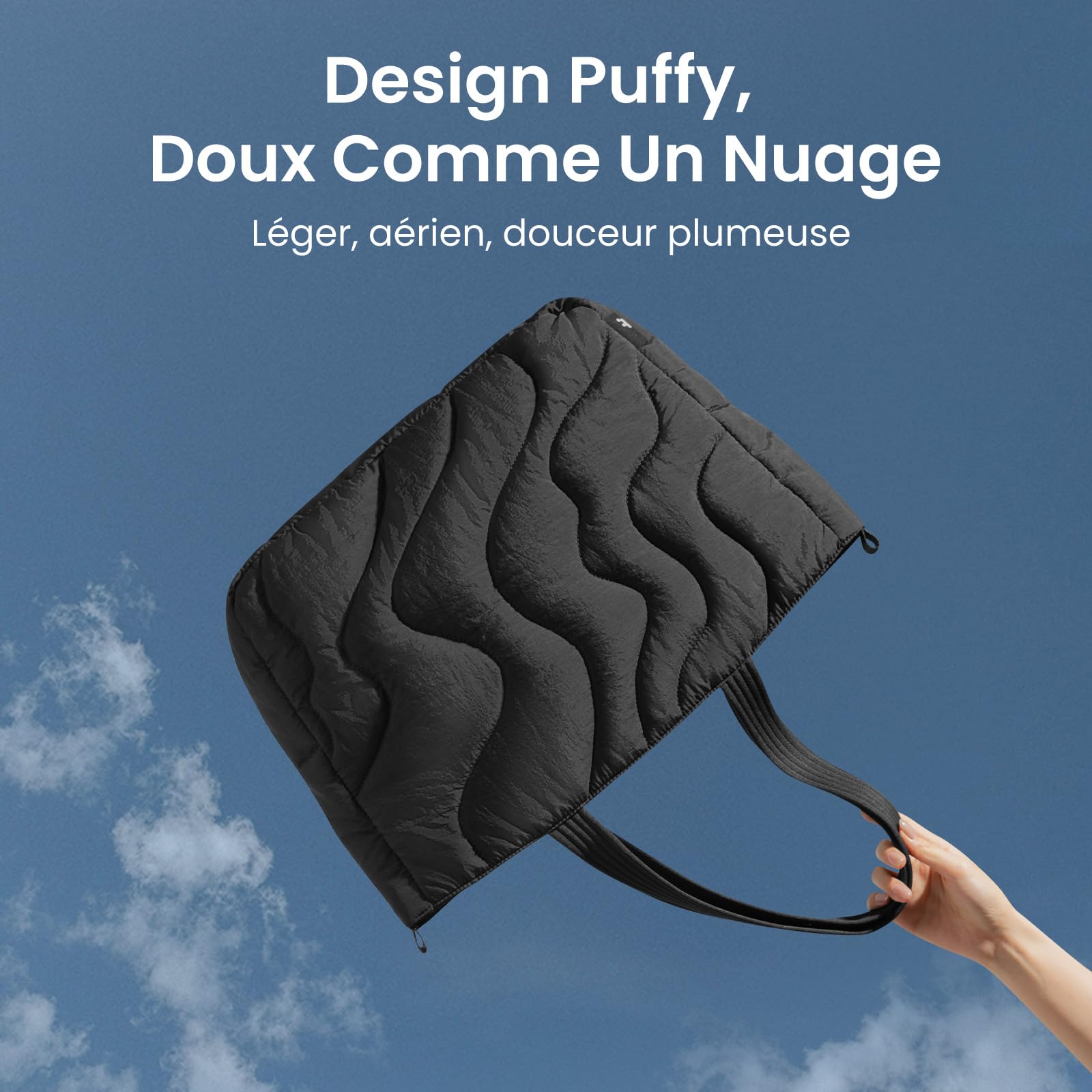 tomtoc Sac Cabas Femme Puffer Tote Bag Pour PC, Tote Bag 13,5L Pour MacBook 15-16 Pouces, Léger à l’Épaule ou à la Main, Sac à Main Sacs Ordinateur Pour Shopping, Travail et Voyages