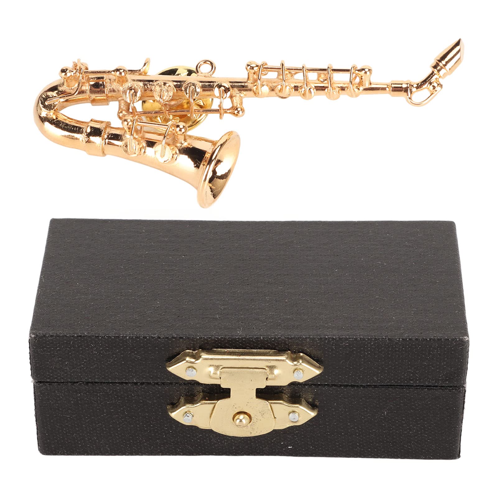 Broche de Instrumento Musical, Forma de Saxofón Realista Broche Musical en Miniatura Moda Dorada Exquisita con Caja de Regalo para Cumpleaños