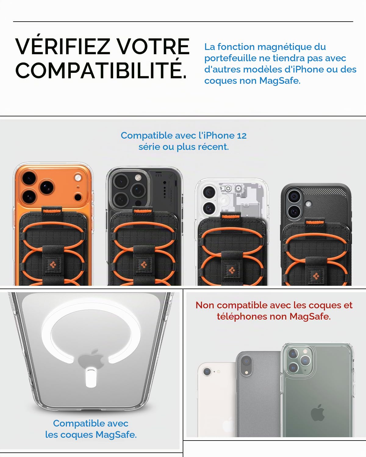 Spigen TieFit MagFit Porte-Cartes magnétique 2-3 Cartes, Support Multifonction Compatible avec Les séries iPhone 17/16/15 MagSafe, Pixel Snap – Noir