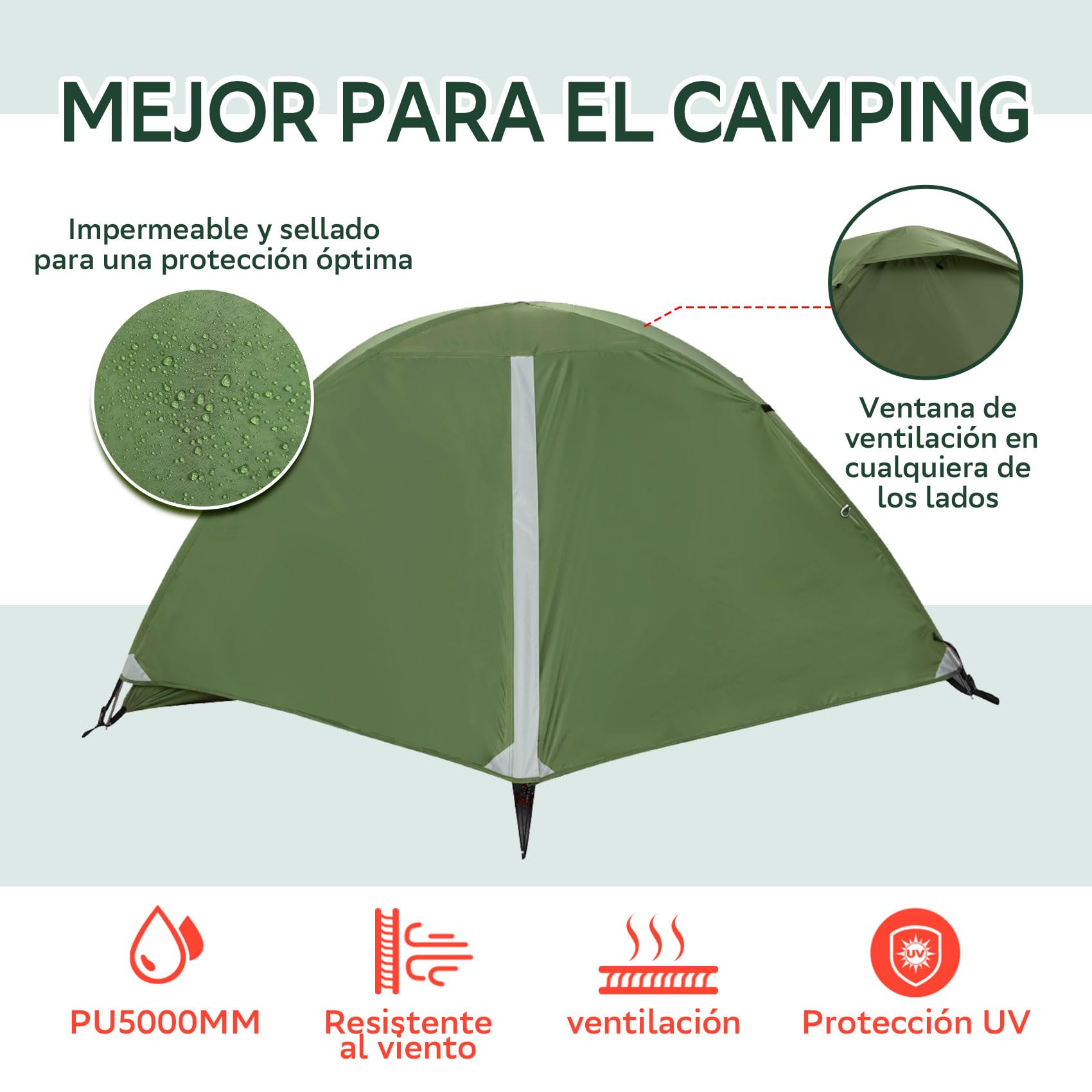 Tienda de campaña para Senderismo para 1/2 Hombre - una Tienda de campaña Ligera e Impermeable para un Hombre para Acampar, una Tienda de campaña Tipo Domo compacta para 1 Persona