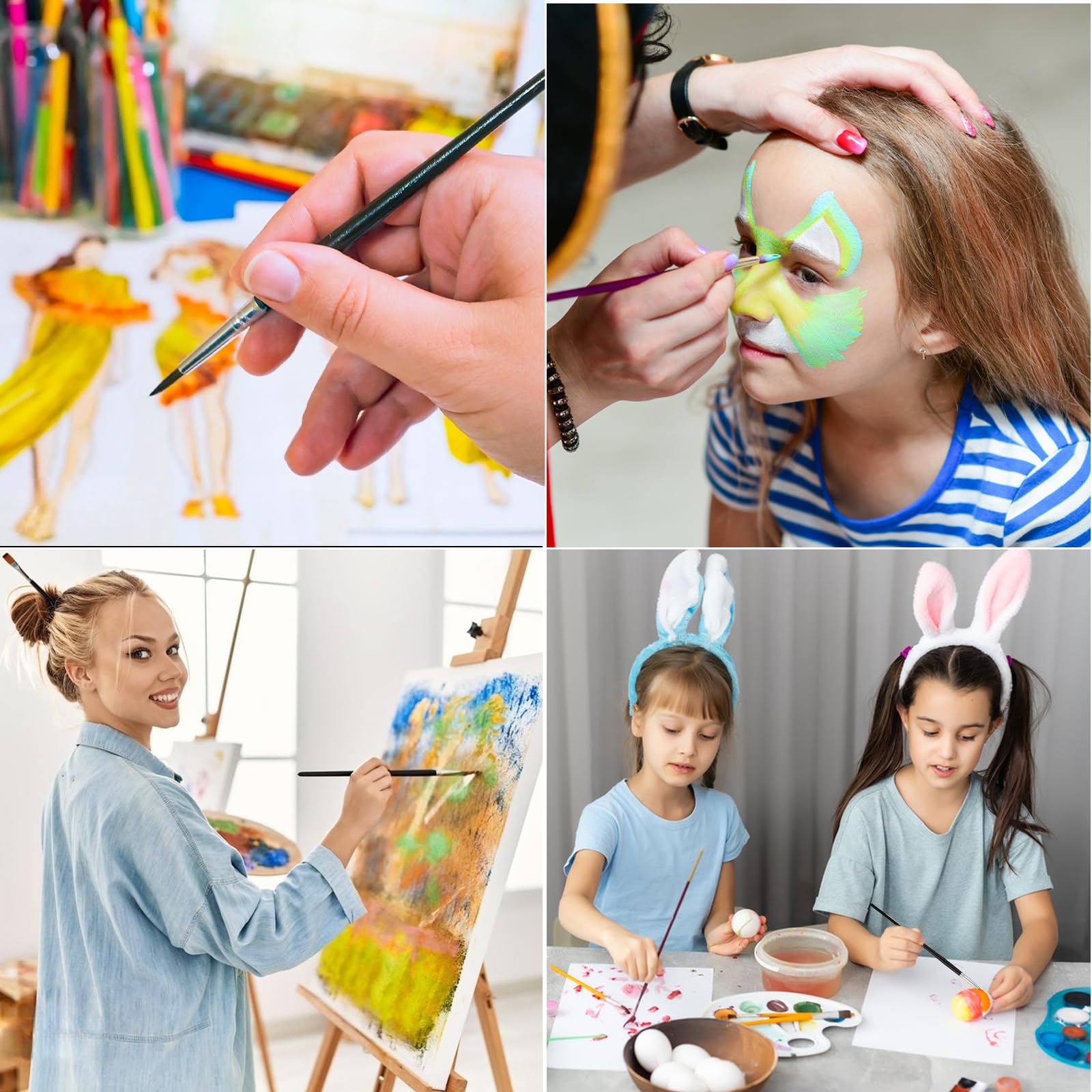 Set De 120 Pinceaux Peinture - 60 Plats & 60 Ronds - Pour Acrylique, Aquarelle, Huile - Nylon - Idéal Débutant