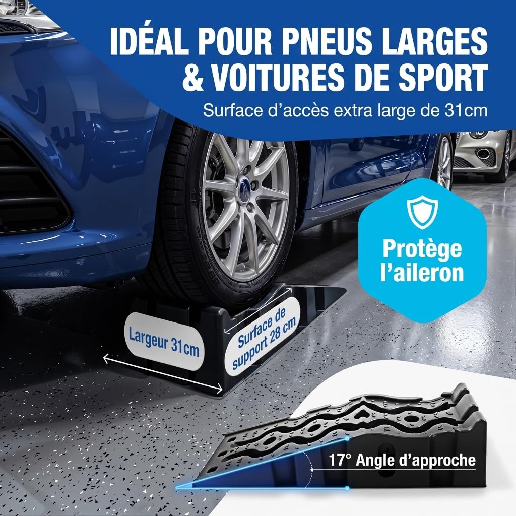 NTG Rampe de chargement pour voiture (lot de 2) jusqu'à 3000 kg, cales de chargement haute capacité en plastique antidérapantes + empilable - Convient à toutes les voitures