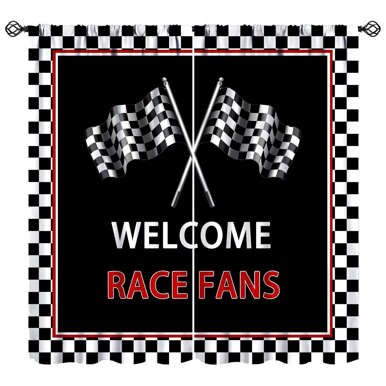 SENQIAN Race Car Flag Kids Curtains Abstract Modern Art Racing Car Black White Checked Flag Rod Pocket Blackout Window Drapes for Bedroom Living Room