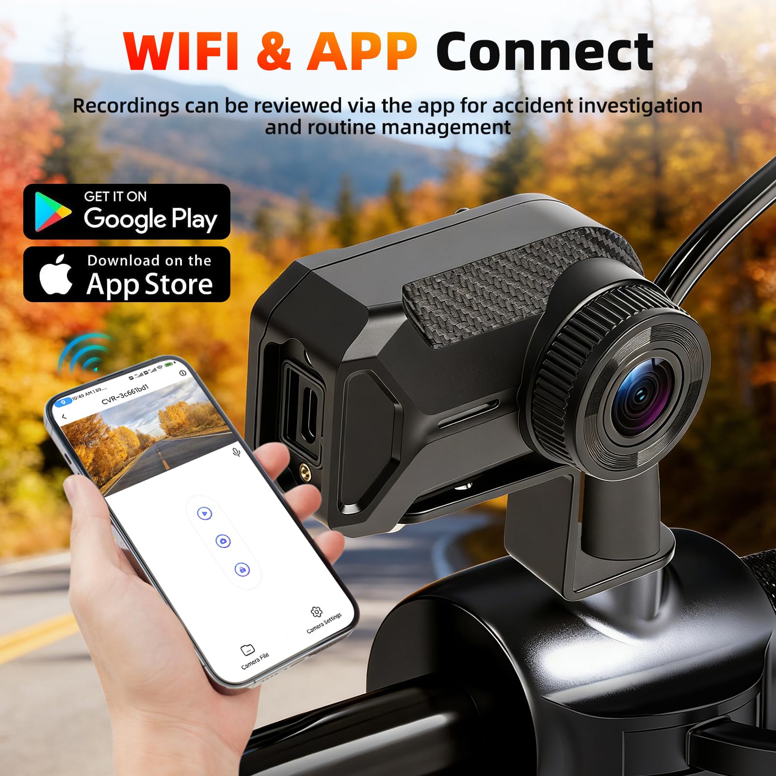 Motorrad-Dashcam ohne Display, 1080P IP66 wasserdichte Frontkamera mit WiFi App, Loop-Aufnahme, 110° Weitwinkel