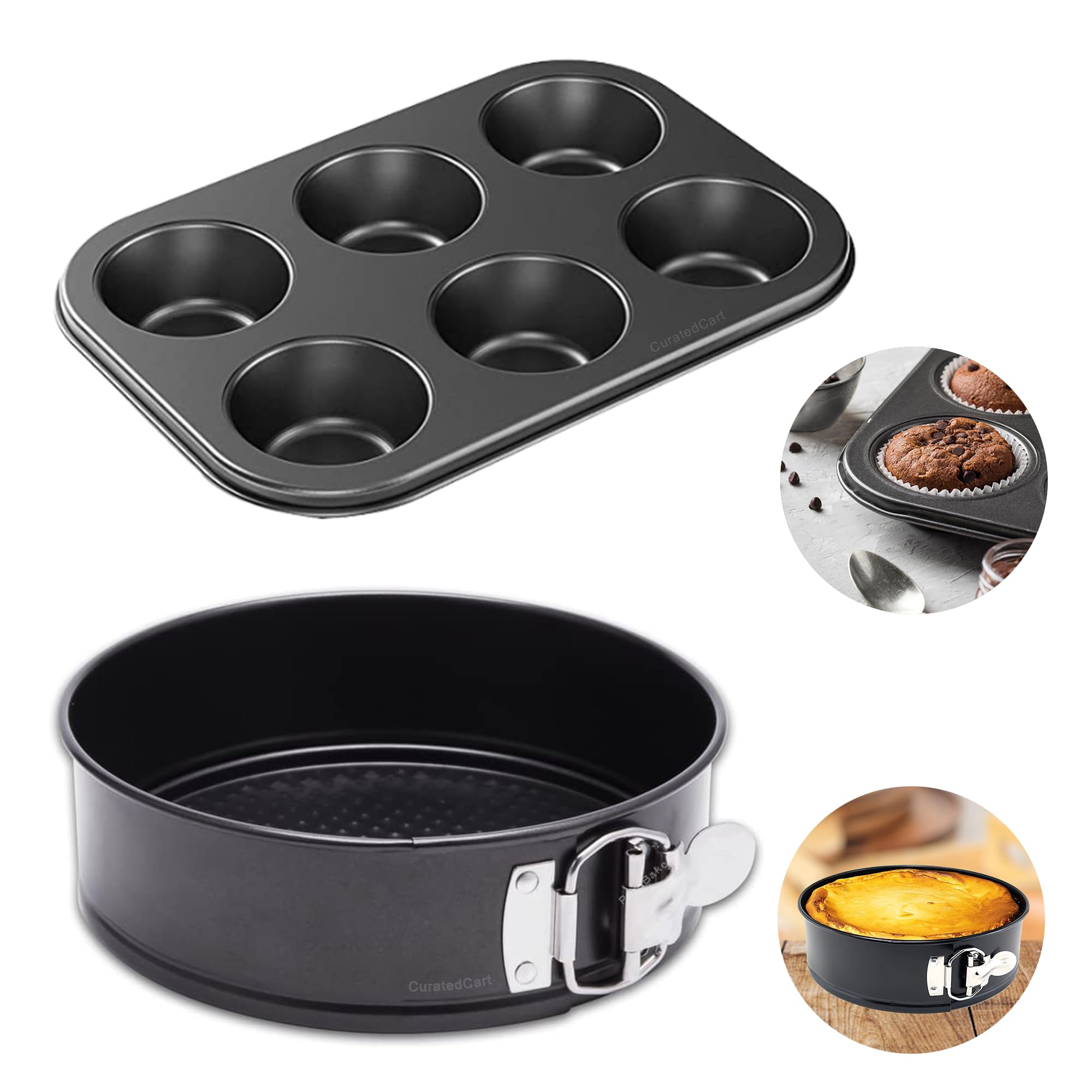 Curated Cart Cake Moulds for Baking – Premium Cheesecake Mould Pan, Muffin Tray, Cupcake Mold Tin Combo | Round & Square Cake Tins for Microwave | Dream Baking Tools & Bakery Equipment (B0CC61VLZQ) Amazon Price History, Amazon Price Tracker