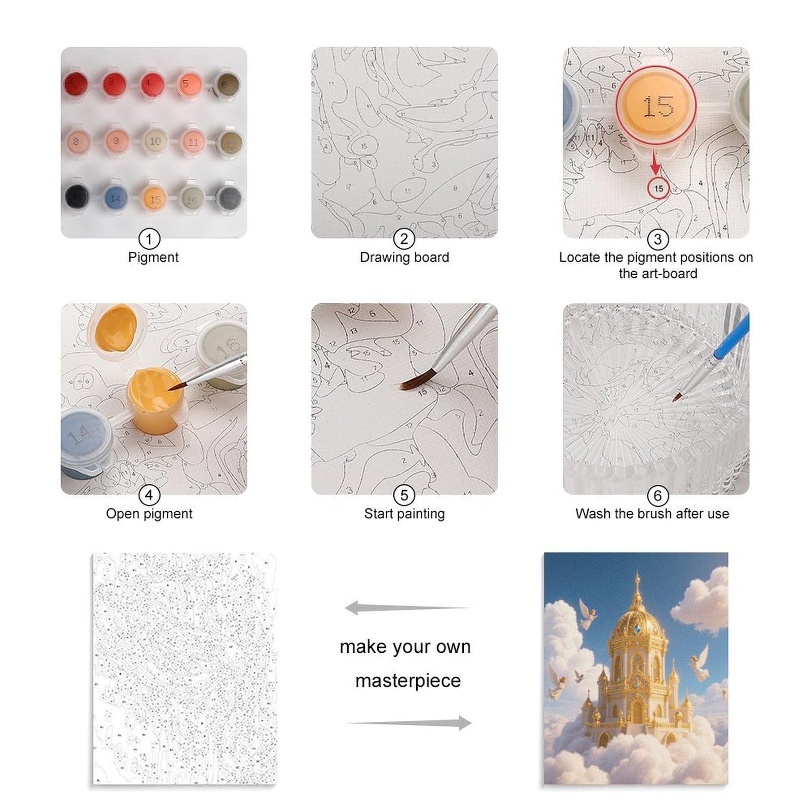 KOAYUBFC Golden Palace Kingdom - Kit per dipingere con i numeri, per adulti e principianti, kit di pittura con i numeri, su tela, colori acrilici a olio, pittura con pennelli, regalo per la