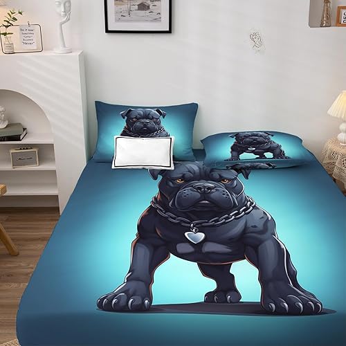 Miniatura 2 de H-8&-114 - Juego de sábanas de perro negro, sábanas y fundas de almohada estampadas de 4 piezas, sábana bajera ajustable de microfibra suave con