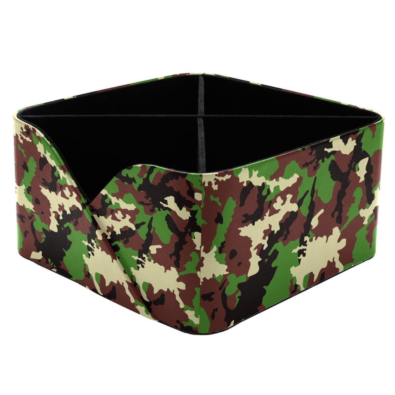 KengjuTesu Camouflage Army Military Green Pattern Desktop Organizer Pen Holder, Rectangular Pencil Cup for Office, Study and Makeup Stations
