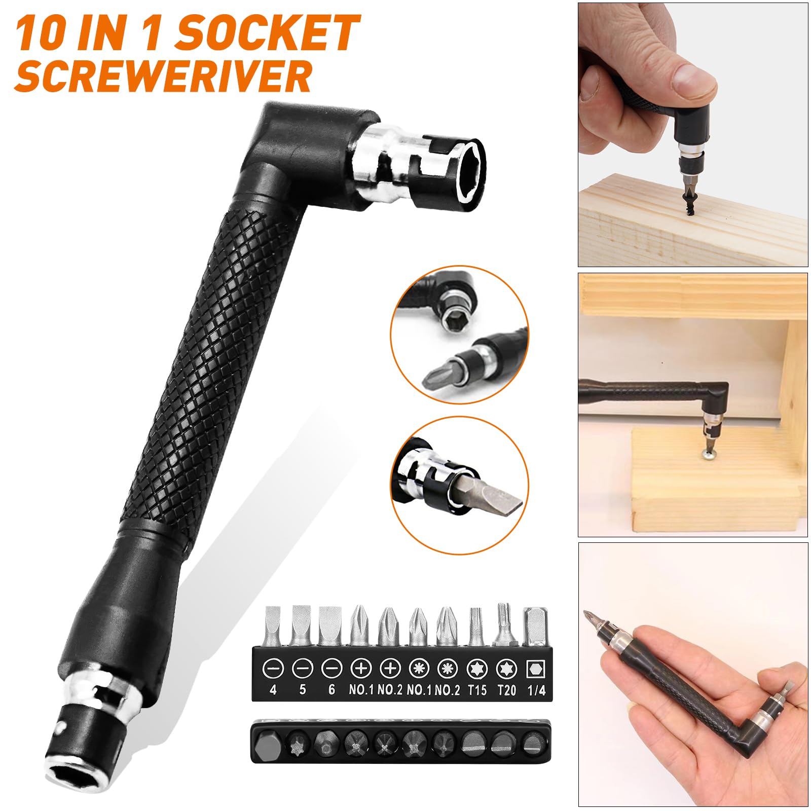31 Pezzi Prolunga Flessibile per Punte da Trapano, Adattatore per Trapano ad Angolo Retto a 105 Gradi, 1/4" 3/8" 1/2" Adattatore Esagonale, Prolunga Flessibile Drill Bit Holder