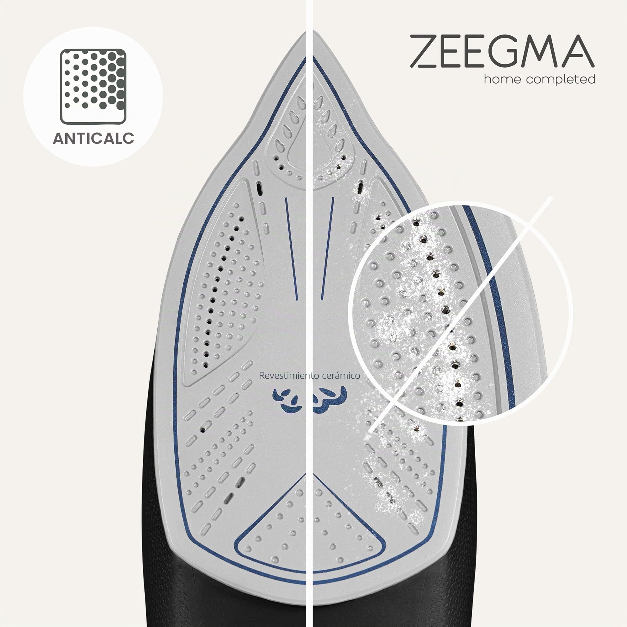 ZEEGMA EISIG BASE Plancha con Cable 3100 W con Revestimiento Cerámico, Planchado a Vapor y en Seco, Salida de Vapor de hasta 40 g/min, Depósito de 320 ml Autolimpieza, Anti-Drip y Anti-Calc