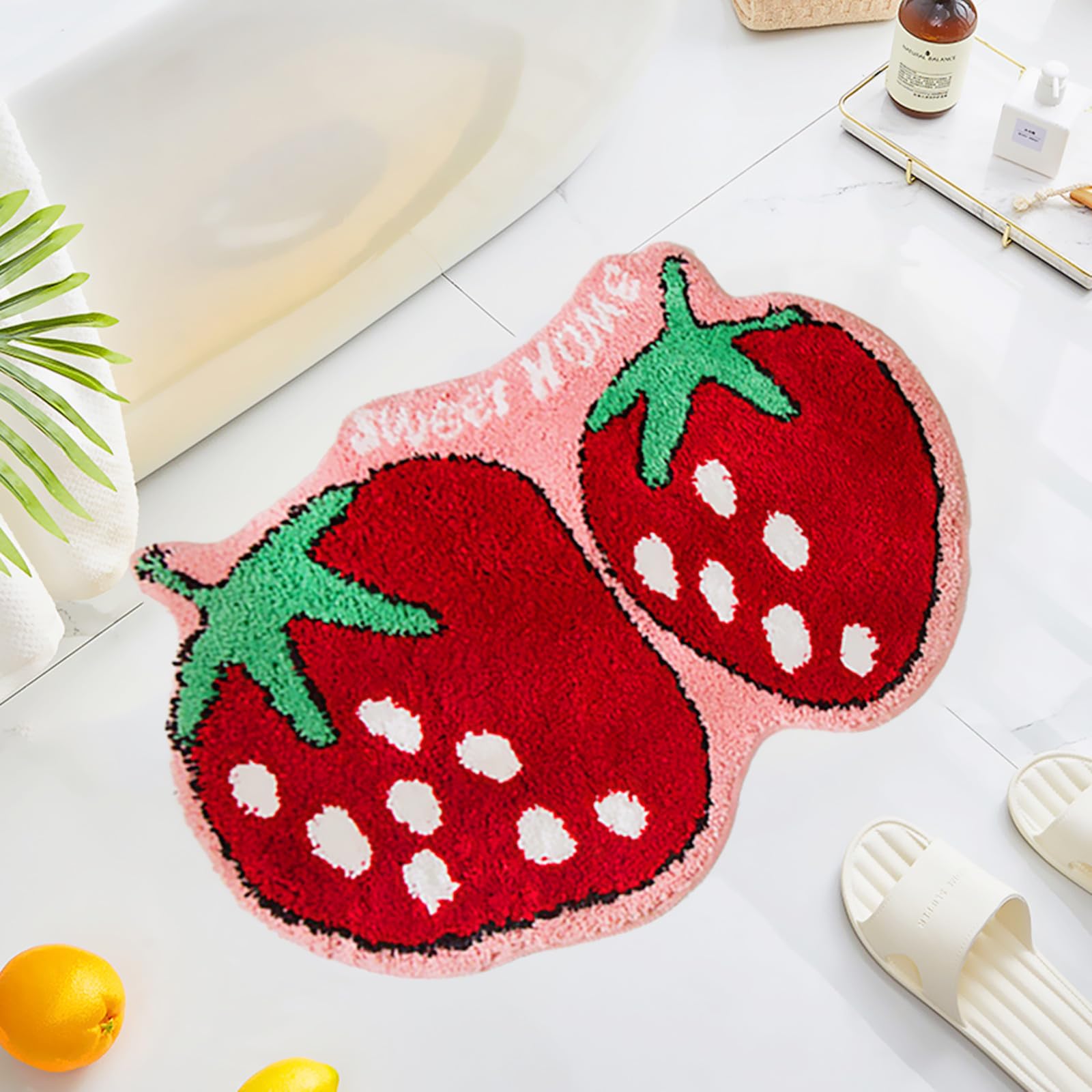 Forssils Tapis De Bain Antidérapant En Forme De Cerise - Absorbant Et Mignon Pour Enfants