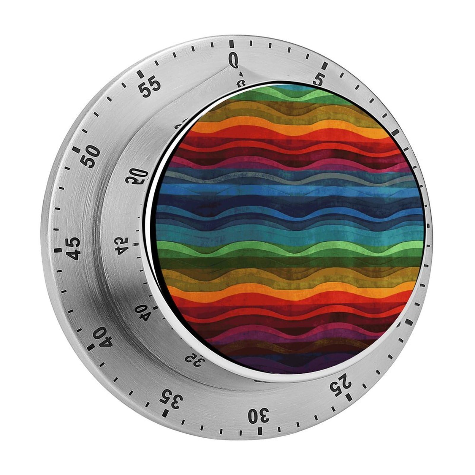 Rainbow Timer Loud Mechanical Timer Stainless Steel 60-Minute Kitchen Timers Waterproof Chef Cooking Timers Sport Countdown Clock Portable Countdown Alarm Adult