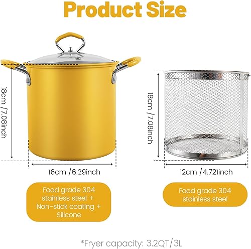 Miniatura 7 de Olla para freír con cesta coladora, sartén de acero inoxidable, resistente al calor, mini freidora de aceite, recipiente de aceite para freír