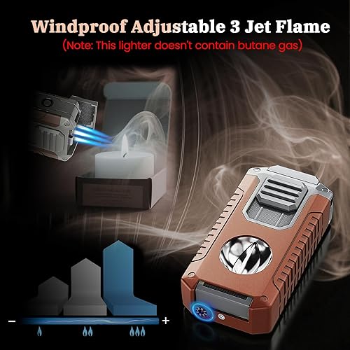 Miniatura 6 de Encendedor de antorcha 5 en 1 con accesorios multifuncionales, llamas de chorro triples (sin gas) (naranja plateado)
